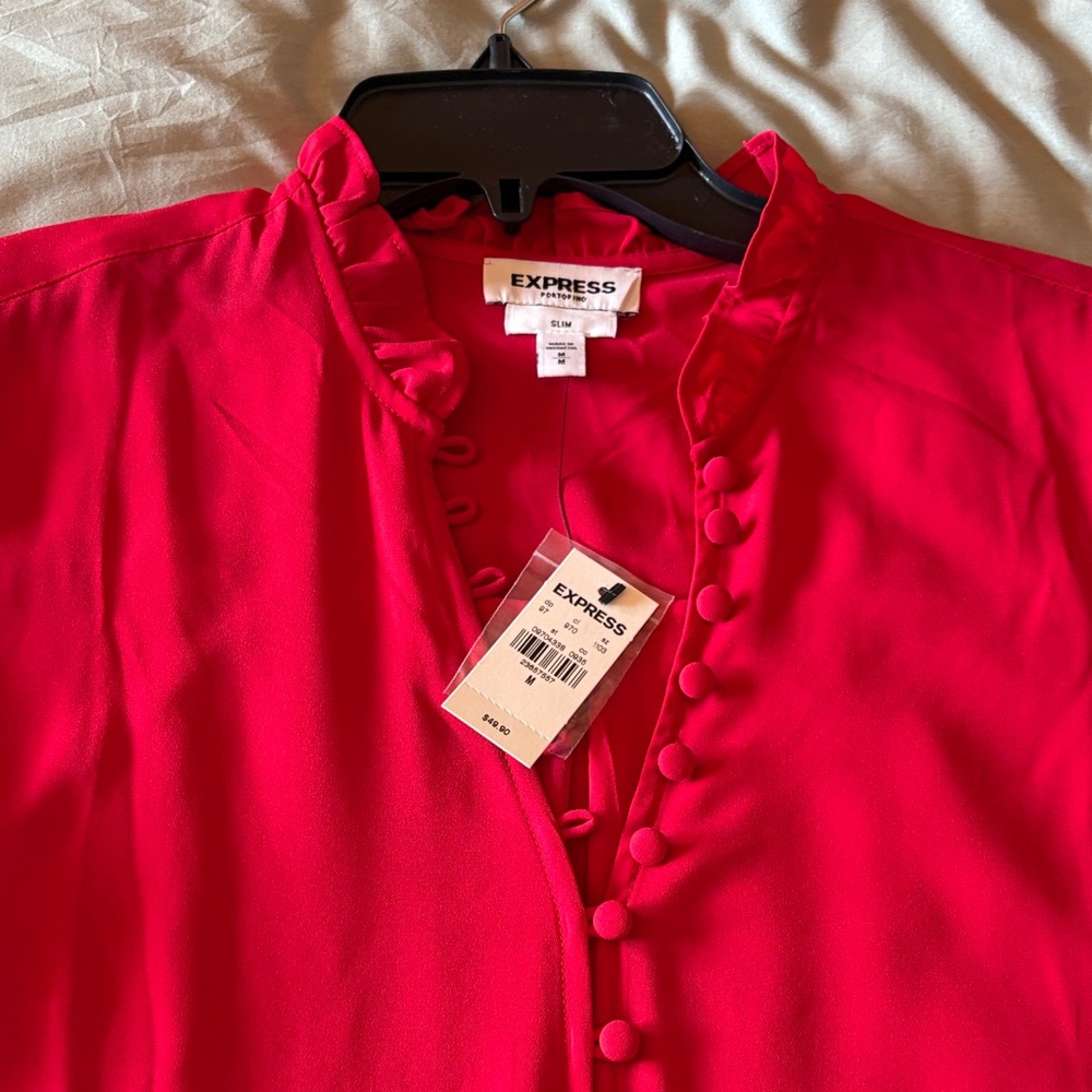 NWT Medium Express Red Button-Down Blouse